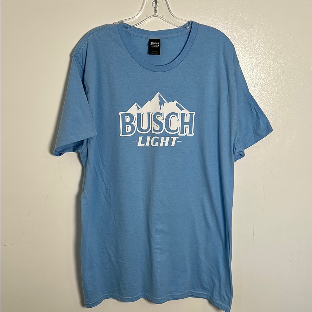 Busch Light Hanes 100% Cotton Light blue Graphic Men’s T-Shirt Size XL
